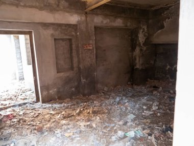 Abandoned old house inside view in Indian city. Under constrction old home in india.