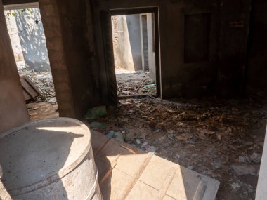 Abandoned old house inside view in Indian city. Under constrction old home in india.