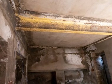 Abandoned old house inside view in Indian city. Under constrction old home in india.