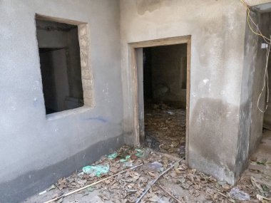 Abandoned old house inside view in Indian city. Under constrction old home in india.