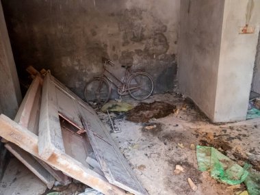 Abandoned old house inside view in Indian city. Under constrction old home in india.