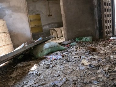 Bhinmal, Rajasthan, India : September 1, 2014 - Abandoned old house inside view in Indian city. Under constrction old home in india.