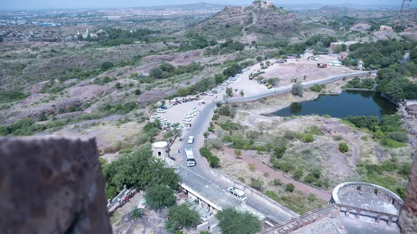 Desert Road, Parking area top view in Rajasthan india from Jodhpur fort