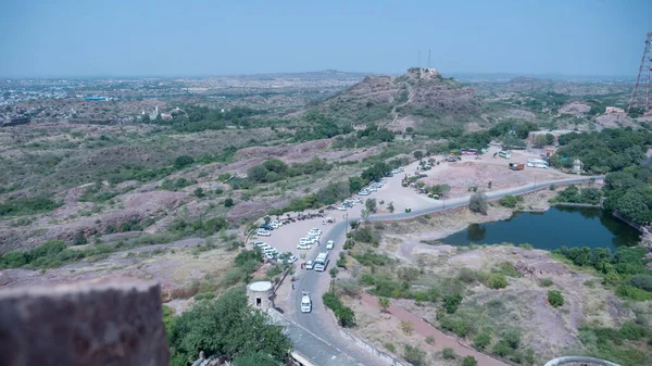 Desert Road, Parking area top view in Rajasthan india from Jodhpur fort