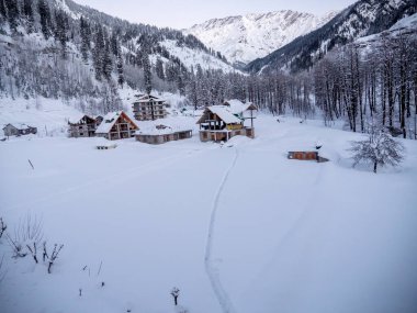Beautiful Snow Mountains scene at Himachal Pradesh Solang Valley Manali, near rohtang pass, India.