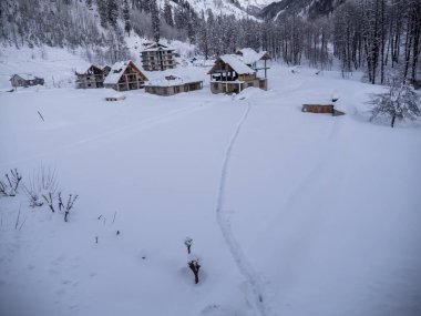 Beautiful Snow Mountains scene at Himachal Pradesh Solang Valley Manali, near rohtang pass, India.