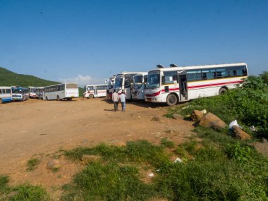 Mumbai, Maharashtra / India  March 02, 2020 : Bus Depot in Mumbai, India. Buses are standing in bus depot.