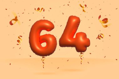 3d numara 64 indirimli indirim promosyonu gerçekçi konfeti Foil 3d Orange helyum balon vektöründen yapıldı. Poster, afiş reklamları, alışveriş çantası, hediye kutusu, doğum günü, yıldönümü