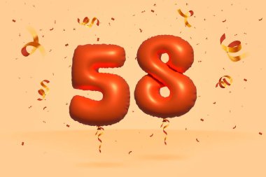 3D numara 58 indirimli indirim promosyonu gerçekçi konfeti Foil 3d Orange helyum balon vektöründen yapıldı. Poster, afiş reklamları, alışveriş çantası, hediye kutusu, doğum günü, yıldönümü
