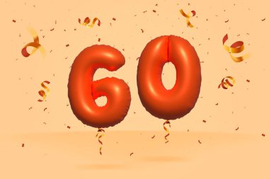 3D numaralı indirimli indirimli satış promosyonu gerçekçi konfeti Foil 3d Orange helyum balon vektöründen yapıldı. Poster, afiş reklamları, alışveriş çantası, hediye kutusu, doğum günü, yıldönümü