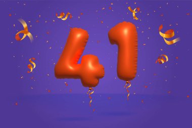 3D numara 41 indirimli indirim promosyonu gerçekçi konfeti Foil 3d Orange helyum balon vektöründen yapıldı. Poster, afiş reklamları, alışveriş çantası, hediye kutusu, doğum günü, yıldönümü