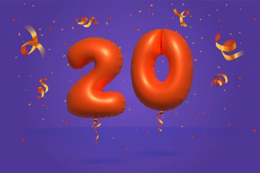 3D numaralı indirimli indirim promosyonu gerçekçi konfeti Foil 3d Orange helyum balon vektöründen yapıldı. Poster, afiş reklamları, alışveriş çantası, hediye kutusu, doğum günü, yıldönümü