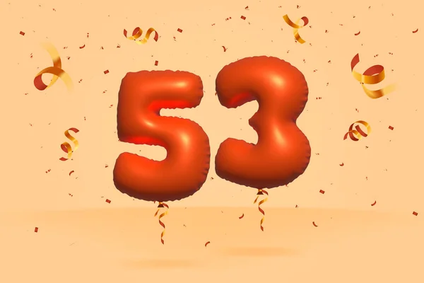 3D番号53現実的なコンフェッティ箔3Dオレンジヘリウムバルーンベクトルで作られた割引プロモーションを販売します ポスター バナー広告 ショッピングバッグ ギフトボックス 誕生日 記念日を販売するためのイラスト — ストックベクタ