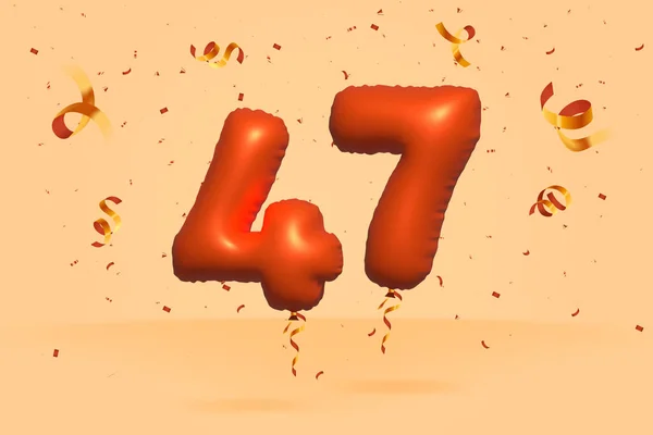 3D番号47現実的なコンフェッティ箔3Dオレンジヘリウムバルーンベクトルで作られた割引プロモーションを販売します ポスター バナー広告 ショッピングバッグ ギフトボックス 誕生日 記念日を販売するためのイラスト — ストックベクタ