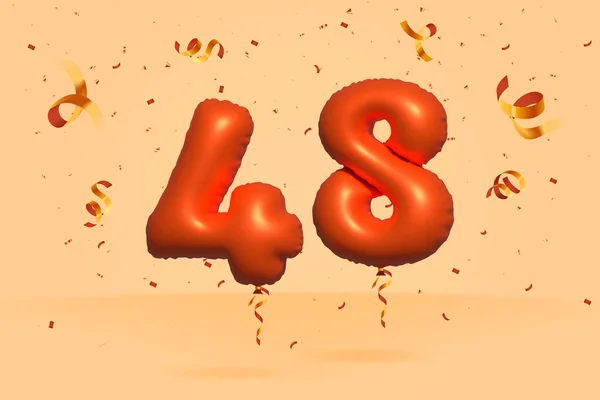 3D番号48現実的なコンフェッティ箔3Dオレンジヘリウムバルーンベクトルで作られた割引プロモーションを販売します ポスター バナー広告 ショッピングバッグ ギフトボックス 誕生日 記念日を販売するためのイラスト — ストックベクタ