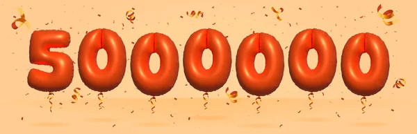 Zahl 5000000 Rabattaktion Aus Realistischer Konfetti Folie Orange Helium Ballon — Stockvektor