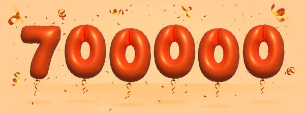 3D番号700000現実的なコンフェッティ箔3Dオレンジヘリウムバルーンベクトルで作られた割引プロモーションを販売します ポスター バナー広告 ショッピングバッグ ギフトの誕生日 記念日を販売するためのイラスト — ストックベクタ
