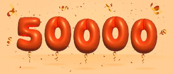 3D番号50000現実的なコンフェッティ箔3Dオレンジヘリウムバルーンベクトルで作られた割引プロモーションを販売しています ポスター バナー広告 ショッピングバッグ ギフトボックス 誕生日 記念日を販売するためのイラスト — ストックベクタ
