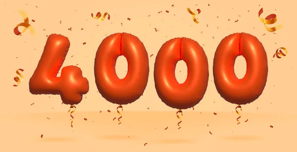 3D号4000折扣价促销由现实的Confetti Foil Orange氦气球矢量制成 售卖海报 横幅广告 购物袋 礼品盒 周年纪念日的图例 — 图库矢量图片