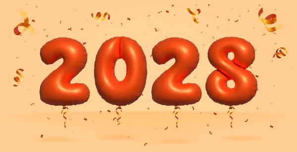Number 2028 Sale Discount Promotion Made Realistic Confetti Foil Orange — Stock Vector