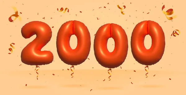 3D番号2000現実的なコンフェッティ箔3Dオレンジヘリウムバルーンベクトルで作られた割引プロモーションを販売します ポスター バナー広告 ショッピングバッグ ギフトボックス 誕生日 記念日を販売するためのイラスト — ストックベクタ