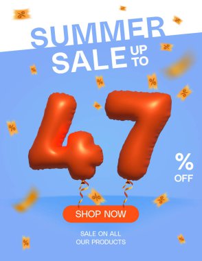 3d Balon Yaz indirimi% 47 'ye kadar, Banner Shop Şimdi tüm ürün posterlerimizde indirimli,% 47 özel satış kartı, Şablon indirim etiketli tasarım vektör çizimi.