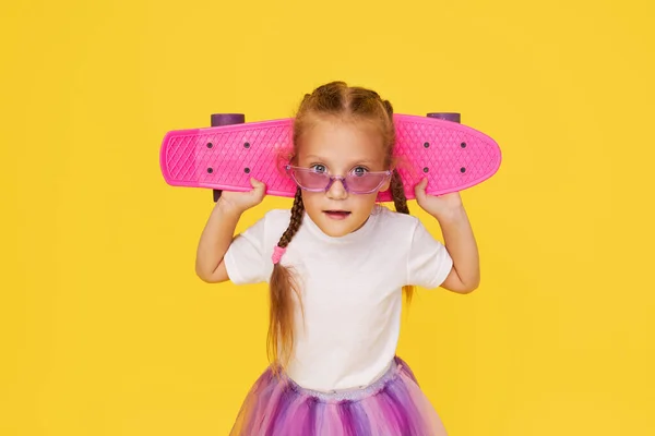 Cute Little Girl Years Old Bright Tulle Skirt White Shirt — Fotografia de Stock