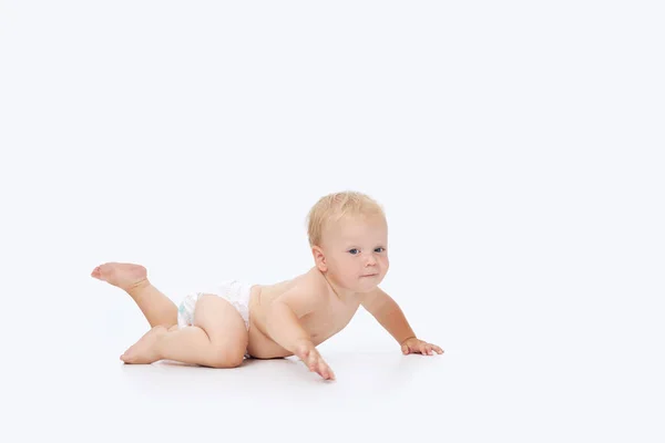 Cute Little Baby Diaper White Isolated Background — Stockfoto