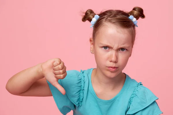 Upset Girl Sad Face Showing Thumbs — Stock Photo, Image