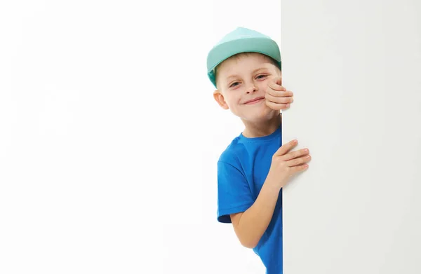 Stylish Child Boy Laughing Merrily Wide Open Mouth Blue Casual — Stock Photo, Image