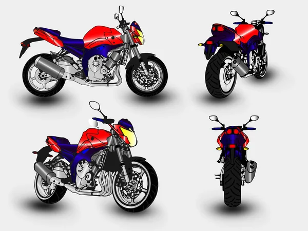 Conjunto Vectores Dibujos Animados Moto Con Diferentes Posiciones Conjunto Vectores — Vector de stock