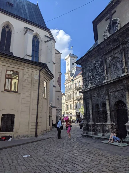 Gatuvy Över Staden Lviv Ukraina — Stockfoto