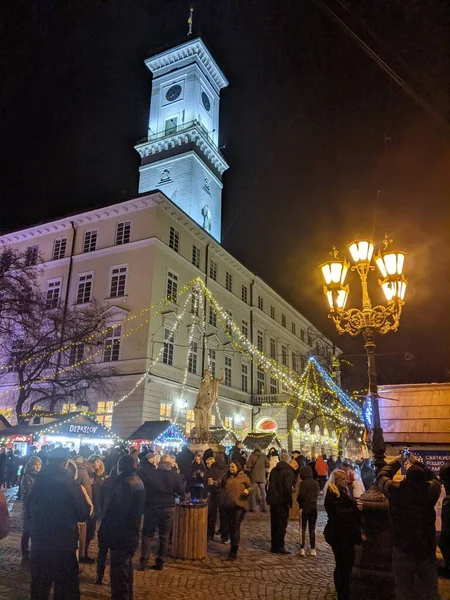 Praça Mercado Natal Cidade Lviv Ucrânia — Fotografia de Stock