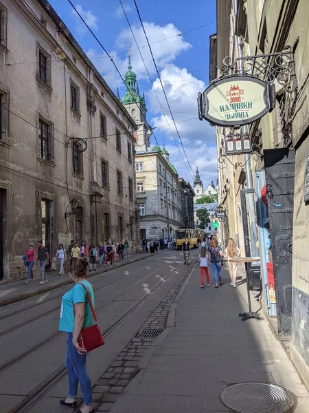 Calle Del Casco Antiguo Ciudad Lviv Ucrania — Foto de Stock