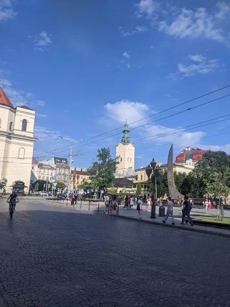 Het Uitzicht Straten Van Stad Lviv Oekraïne — Stockfoto