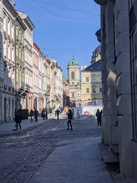 Lviv Stad Ukraina Gator Byggnader Restauranger Parker Tempel Och Andra — Stockfoto