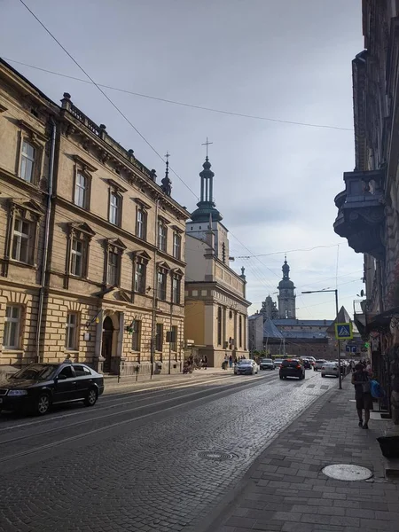 Vista Calle Ciudad Lviv Ucrania — Foto de Stock