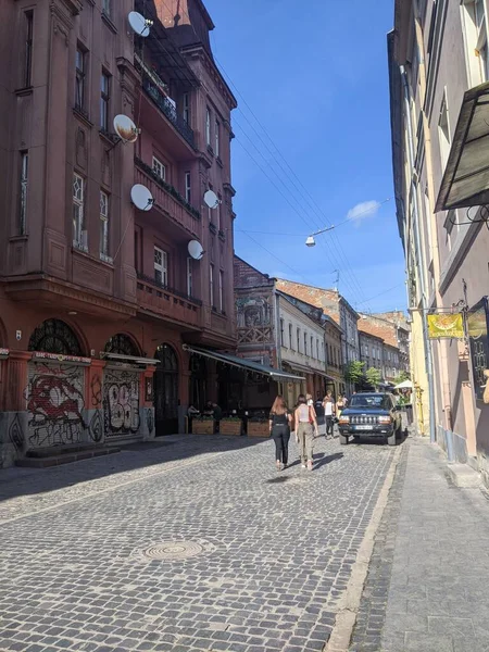 Vista Calle Ciudad Lviv Ucrania — Foto de Stock