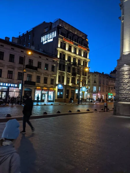 Nachtaufnahme Der Stadt Lwiw Der Ukraine — Stockfoto