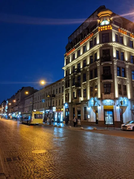Vista Notturna Della Città Lviv Ucraina — Foto Stock