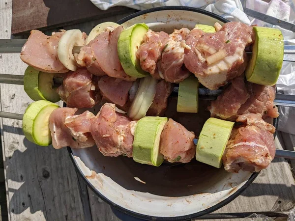 Carne Porco Grelhada Com Legumes Especiarias — Fotografia de Stock