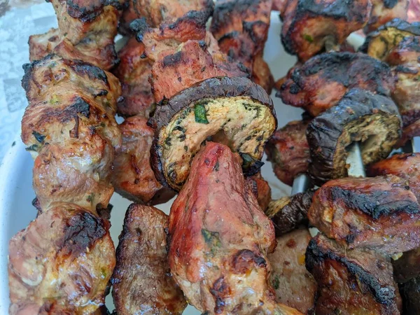 Carne Parrilla Pinchos Con Especias — Foto de Stock