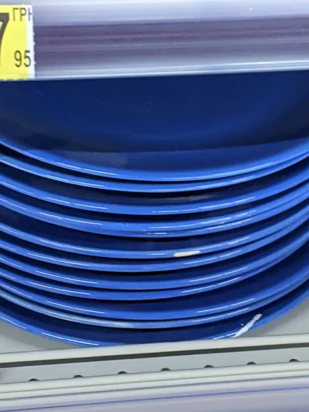 Multicolored Plates Trays Shelf — Stok fotoğraf