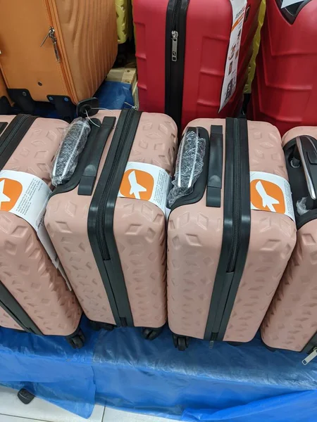 Luggage Suitcases White Floor — Zdjęcie stockowe