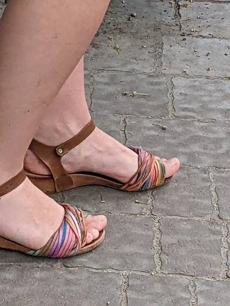 Feet Woman Pink Dress Street — Foto Stock