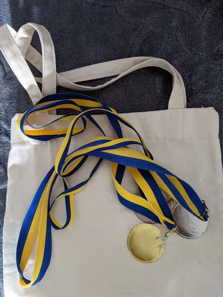 Ukrainian Yellow Blue Ribbon White Bag — Stock Photo, Image