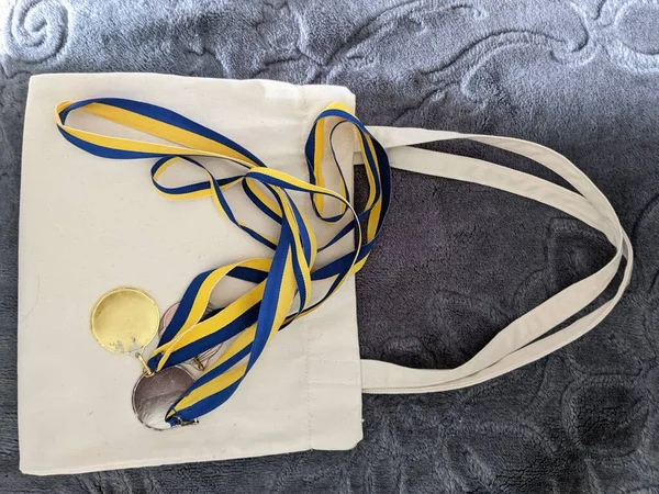 Ukrainian Yellow Blue Ribbon White Bag — Stock Photo, Image