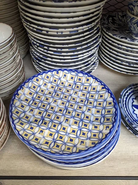 Close White Ceramic Plates — Stok fotoğraf