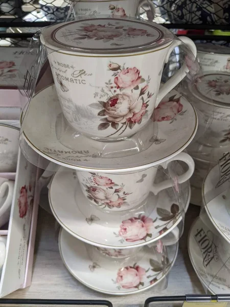 White Porcelain Cup Glass Tea Teapot Wooden Background — Foto de Stock