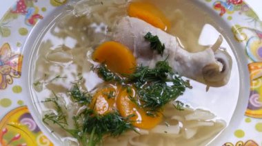 close up view of delicious chicken broth